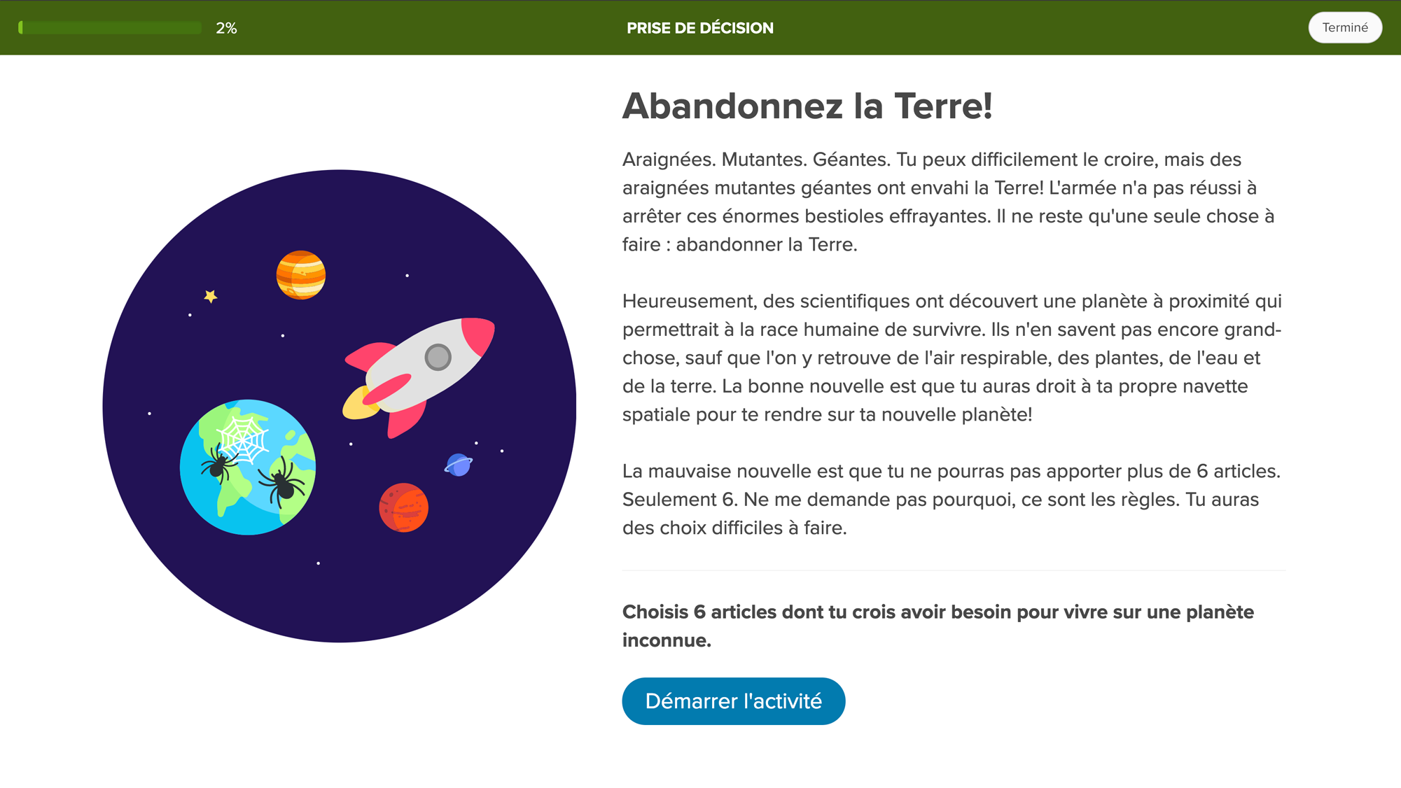 Première page dans la leçon sur la prise de décision